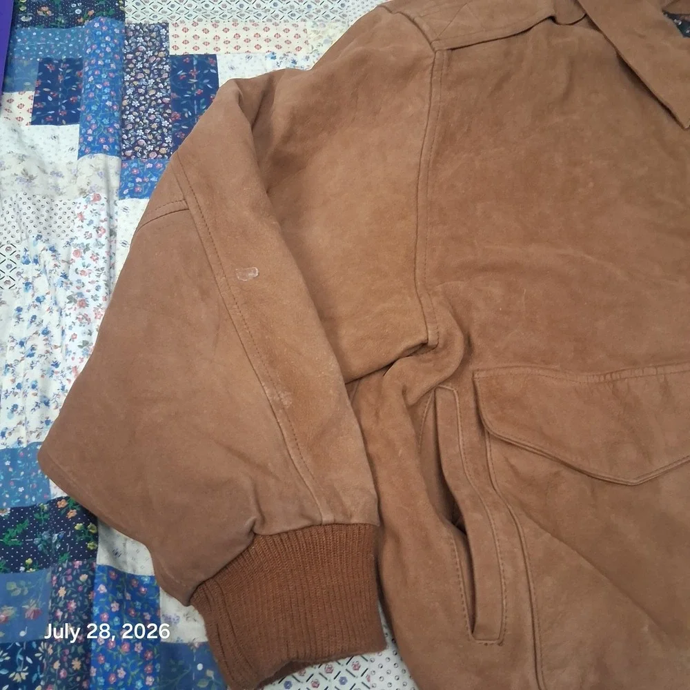 Vintage Hunt Club Womens Leather Bomber Jacket Size 2X Brown Soft Lined